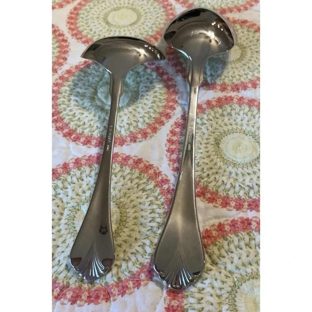 Yamazaki Cara Serving Spoon Ladle Gold Accent Stainless Japan Flatware‎ 2 Piece